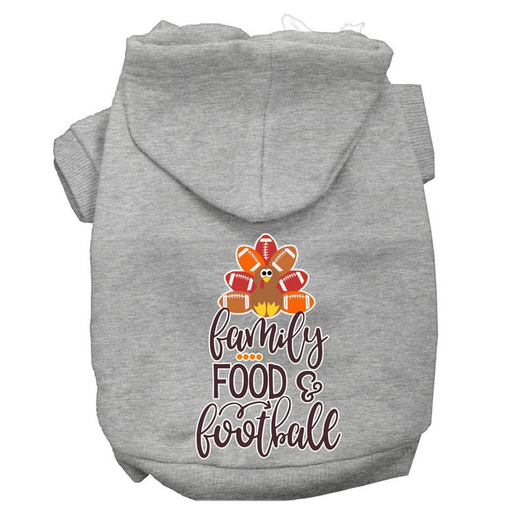 Family, Food, and Football Screen Print Dog Hoodie Grey XXXL